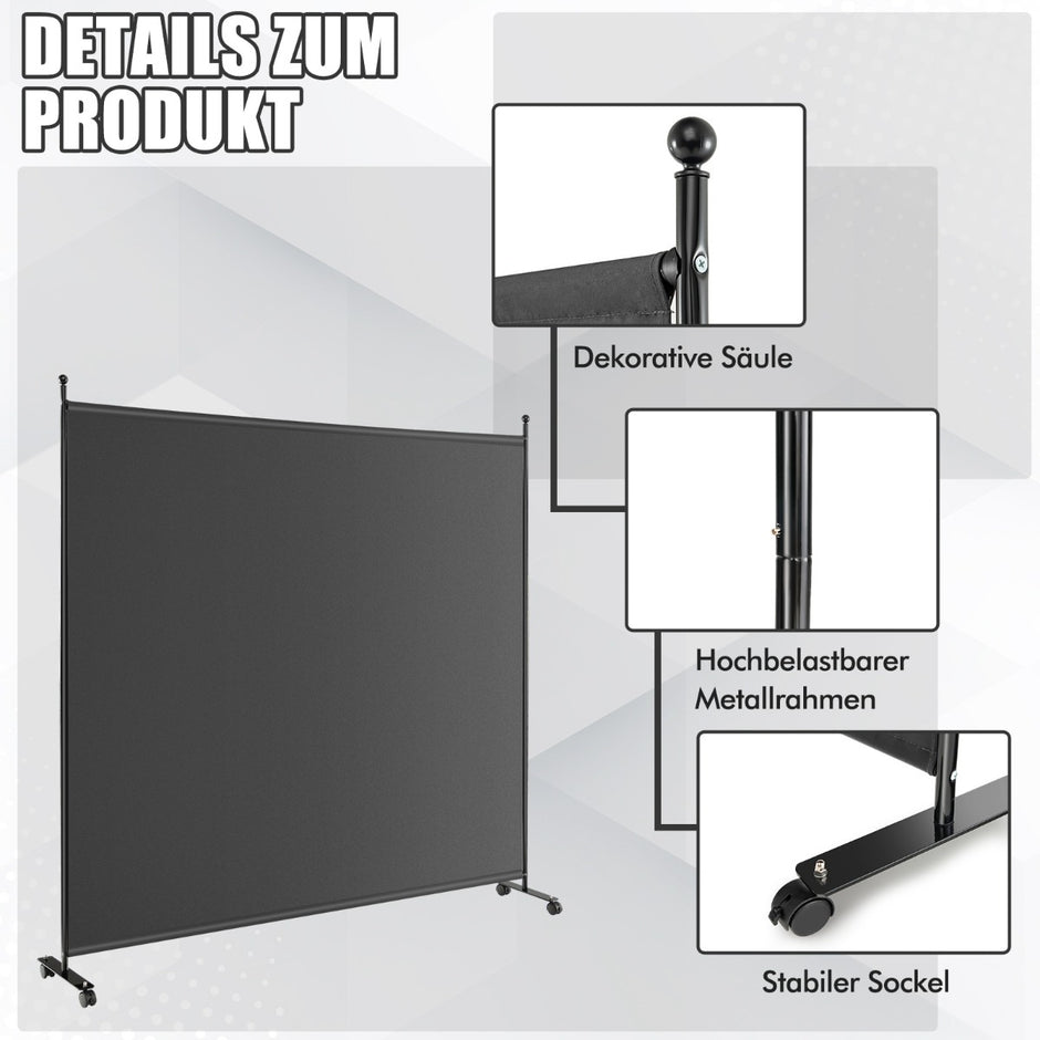 Enkelrumsavdelare – med en panel bred sekretessskärm – 184 x 30 x 184 cm – Grå