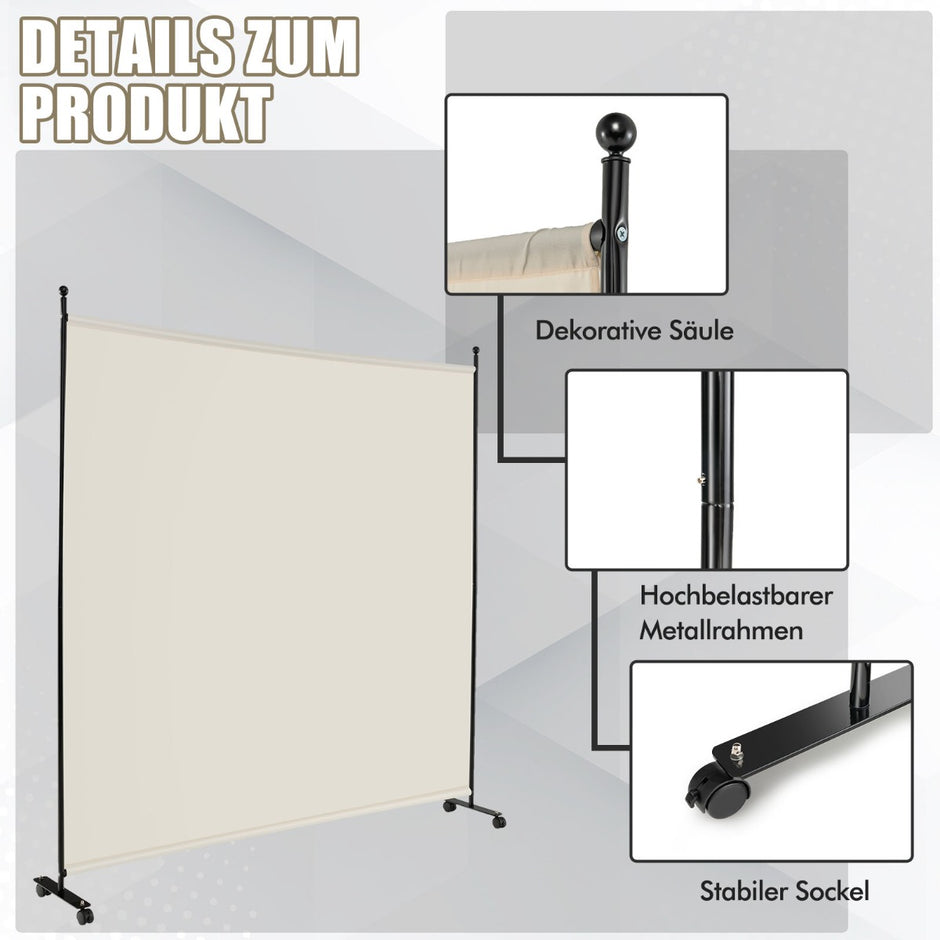 Enkelrumsavdelare – med en panel bred sekretessskärm – 184 x 30 x 184 cm – Beige