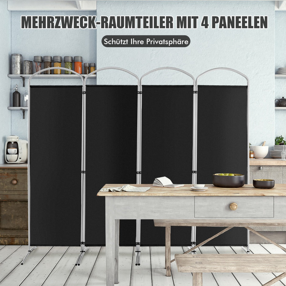 Vikbar – rumsavdelare med paneler Skiljevägg för hem – 4 221 x 51 x 188 cm – Svart