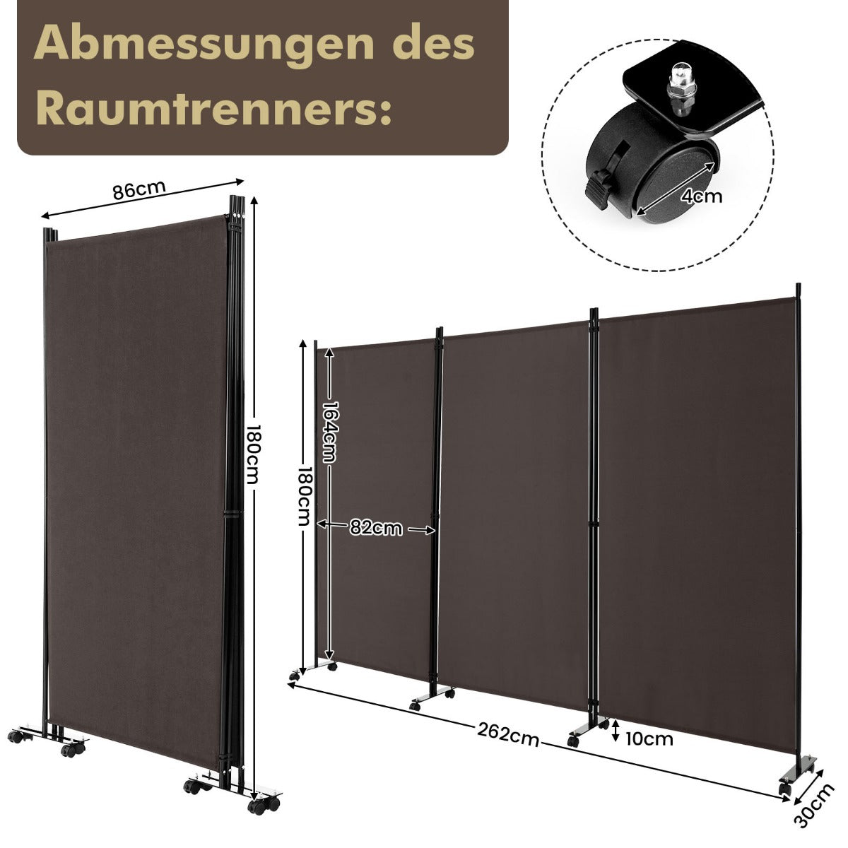 Hög – rumsavdelare på hjul Vikbar skärm med fritt kombinerbara paneler – 3 180 cm – Brun