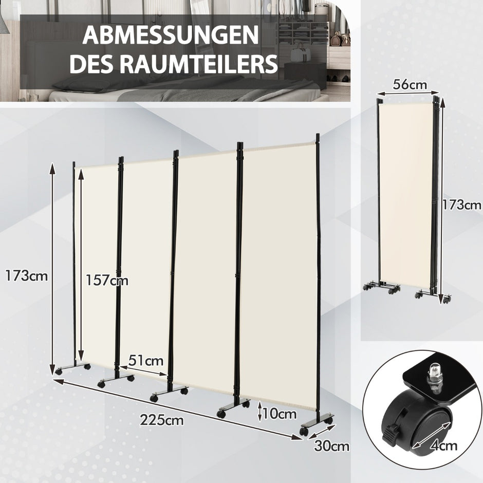 Rumsavdelare – med paneler på hjul hög rullbar sekretessskärm – 4 173 cm – Beige
