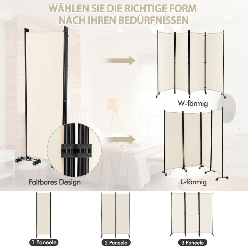 Rumsavdelare – med paneler på hjul hög rullbar sekretessskärm – 4 173 cm – Beige