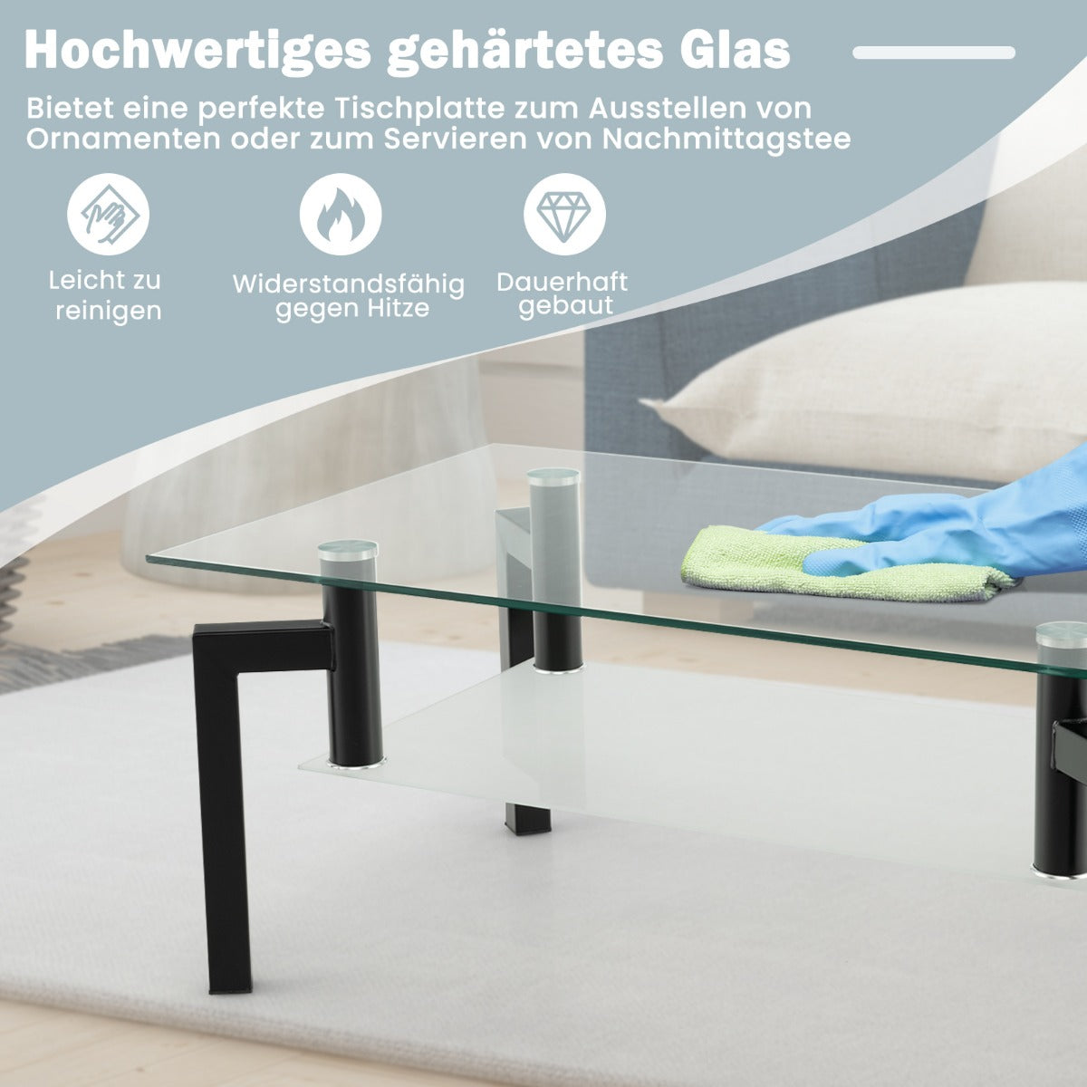 Rektangulärt – soffbord i glas vånings modernt – 2 – Svart