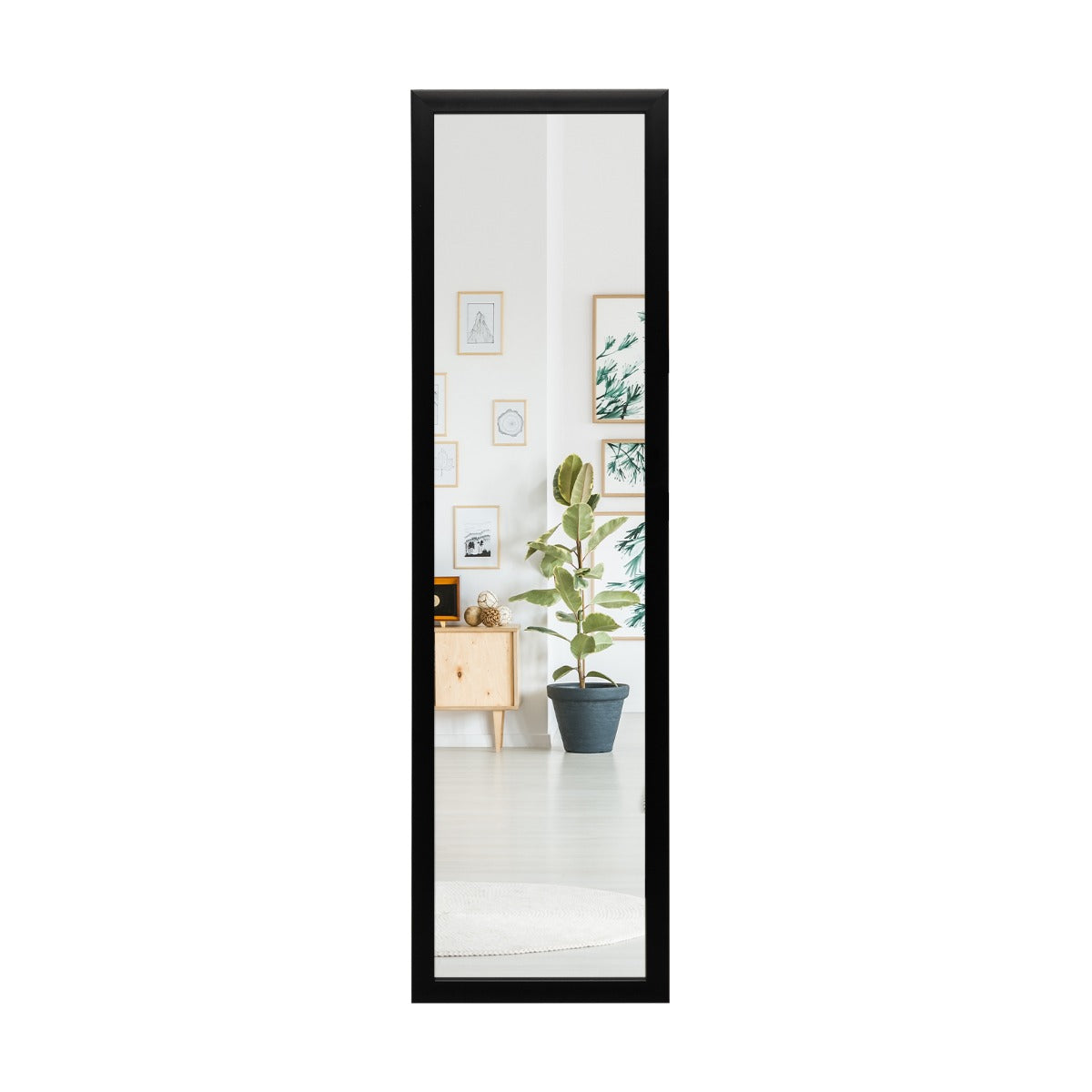 Rektangulär – hellängdsspegel med hängkrok för dörr – 33 x 119 cm – Svart