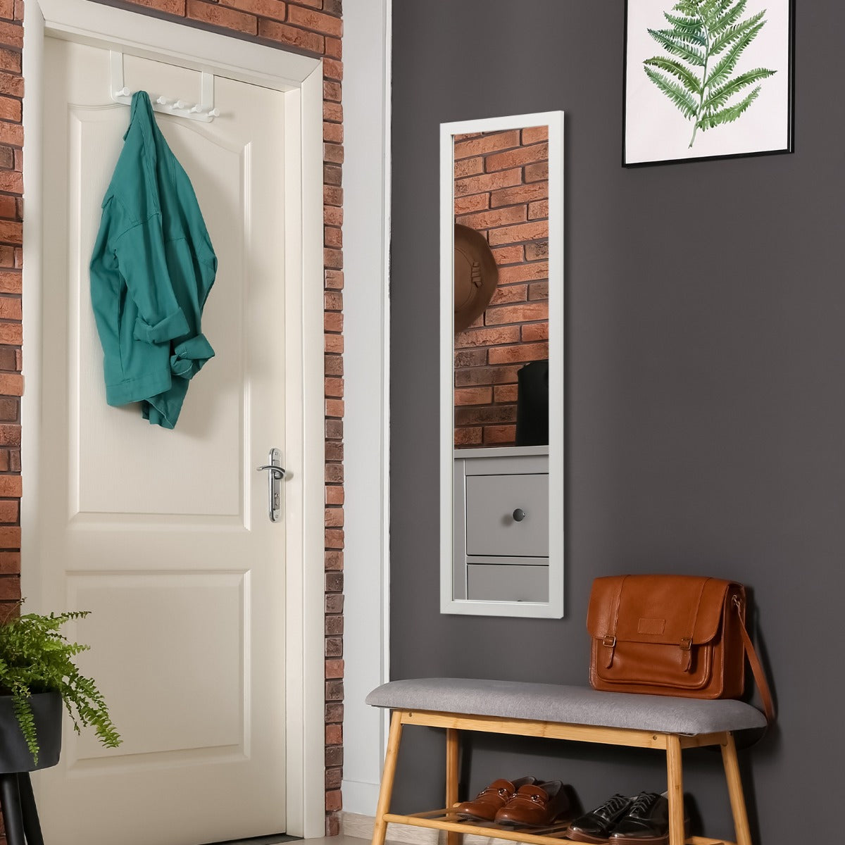 Rektangulär – helkroppsspegel med hängkrok för dörr – 33 x 119 cm – Vit
