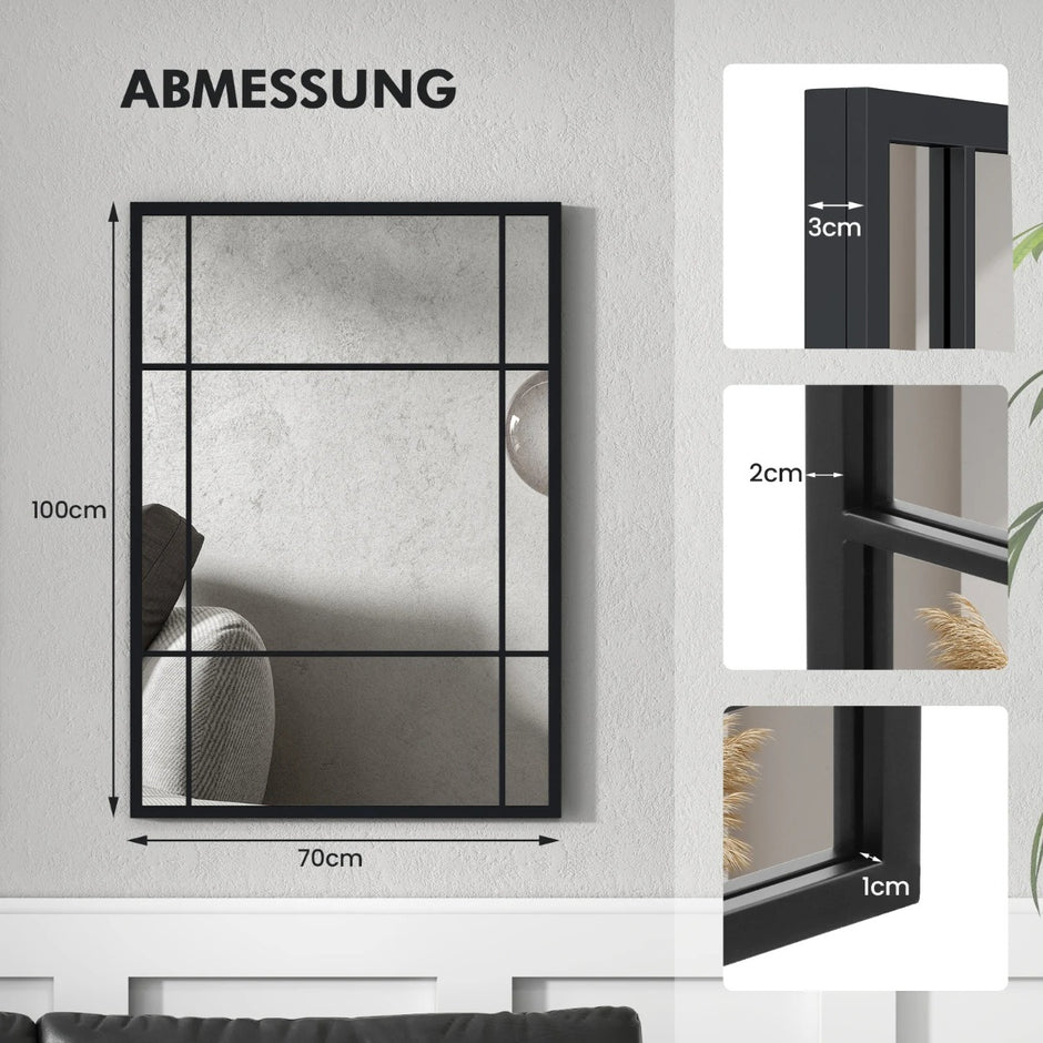 Rektangulär – väggspegel med metallram Dekorativ hängspegel Dekospegel – 100 x 70 cm – Svart