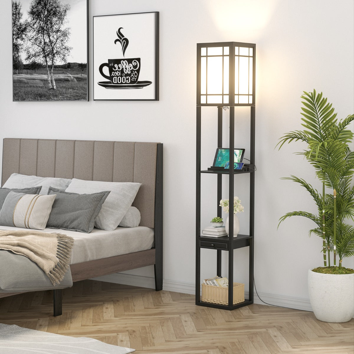 Modern – hylla golvlampa för vardagsrum och sovrum – 26 x 26 x 160,5 cm – Svart