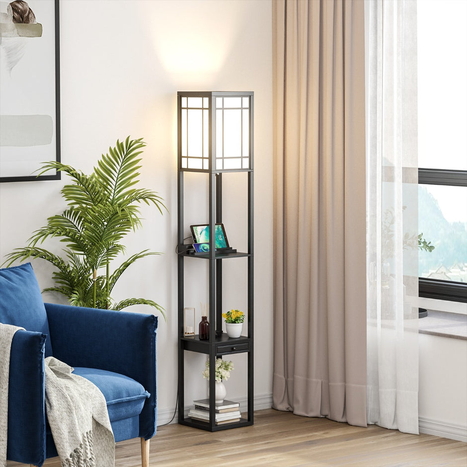 Modern – hylla golvlampa för vardagsrum och sovrum – 26 x 26 x 160,5 cm – Svart