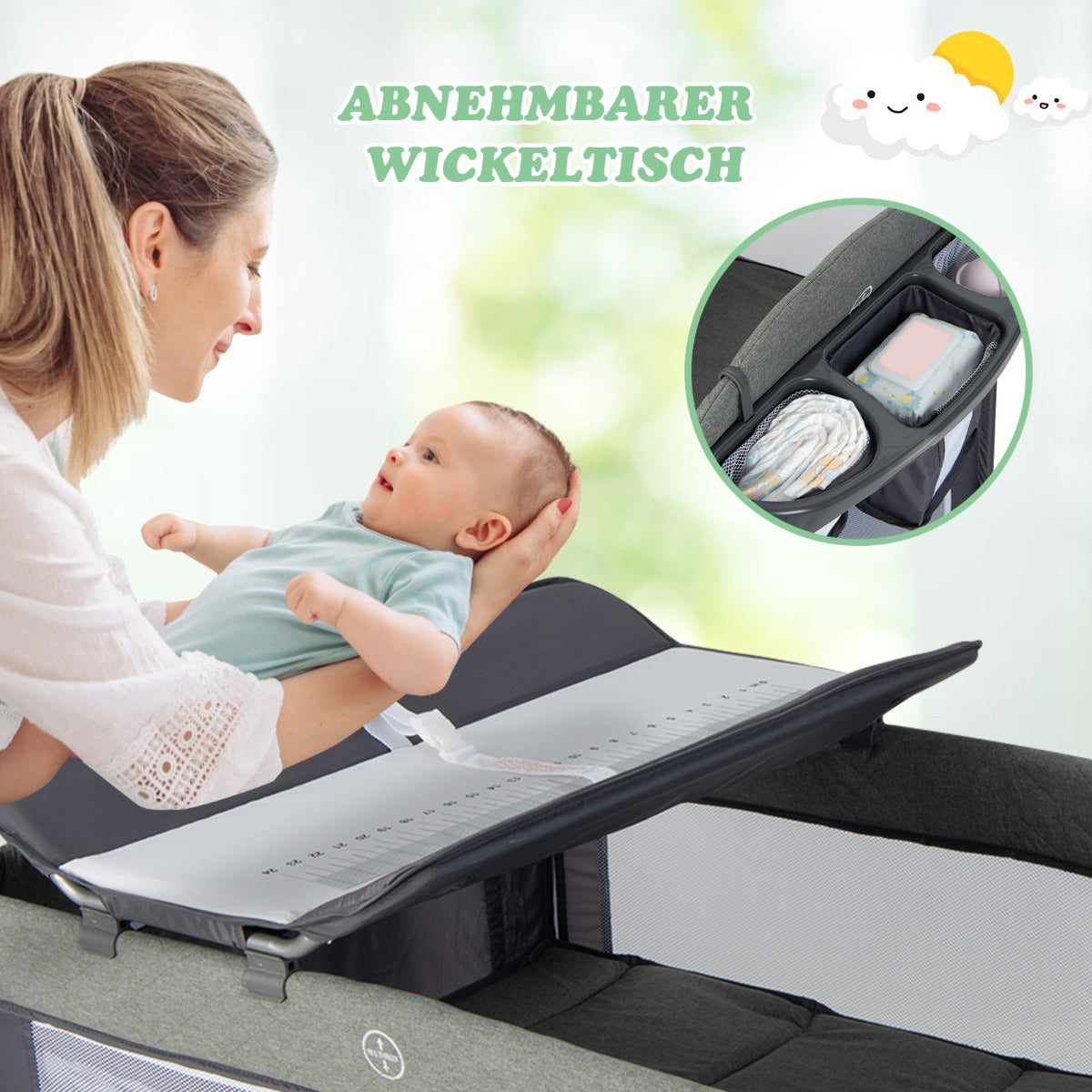 i – babysäng med madrass och skötbord säkerhetsbälte speldosa hängande leksak – 5 1 – Grå