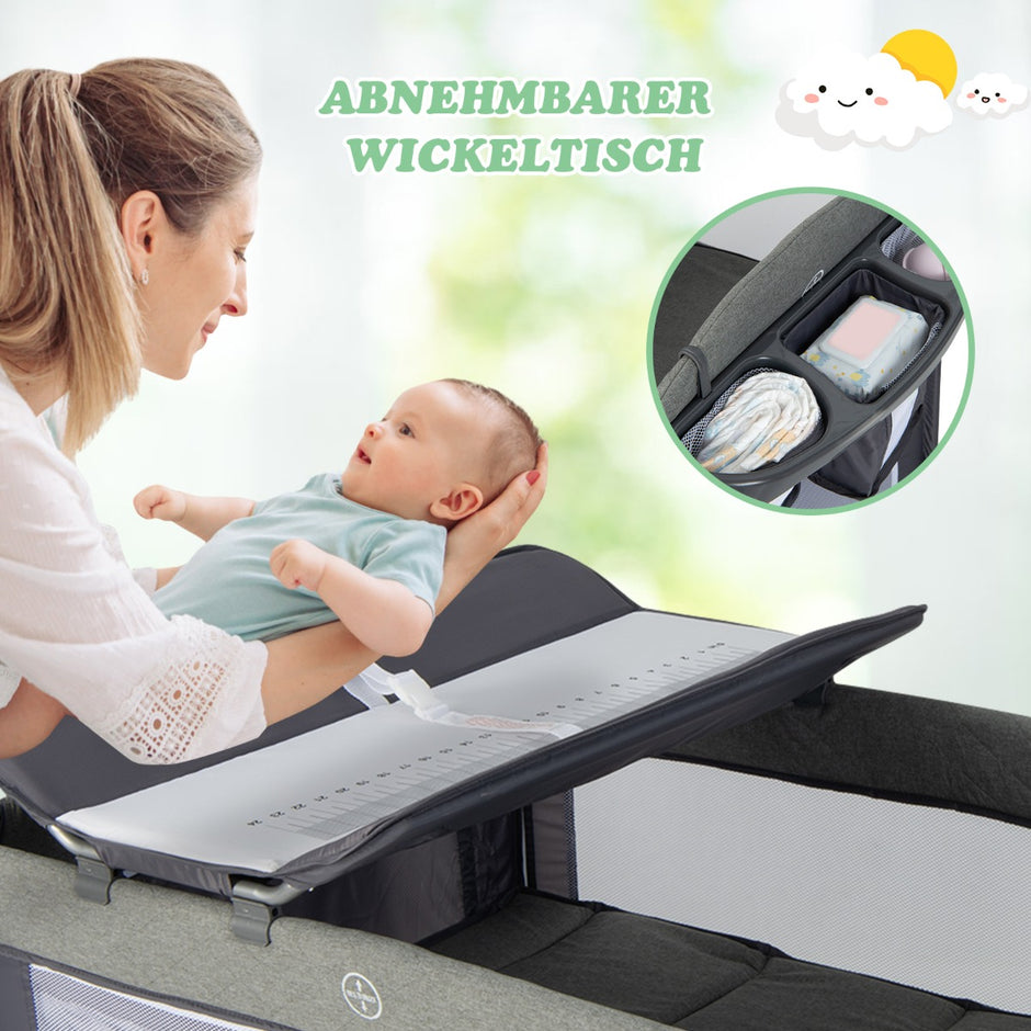i – babysäng med madrass och skötbord säkerhetsbälte speldosa hängande leksak – 5 1 – Grå