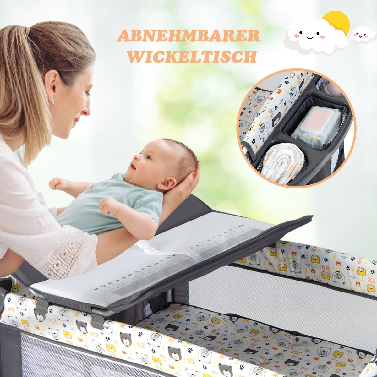 i – babysäng med madrass och skötbord säkerhetsbälte speldosa hängande leksaker – 5 1 – Ljusgul