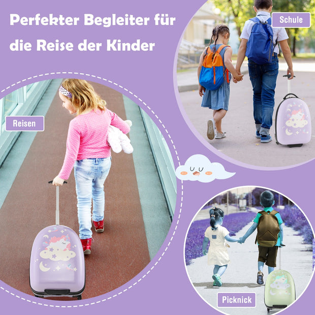 16" – barnresväska med stegs teleskophandtag Barnvagn Barnhandbagage Enhörningar – 2 – Rosa