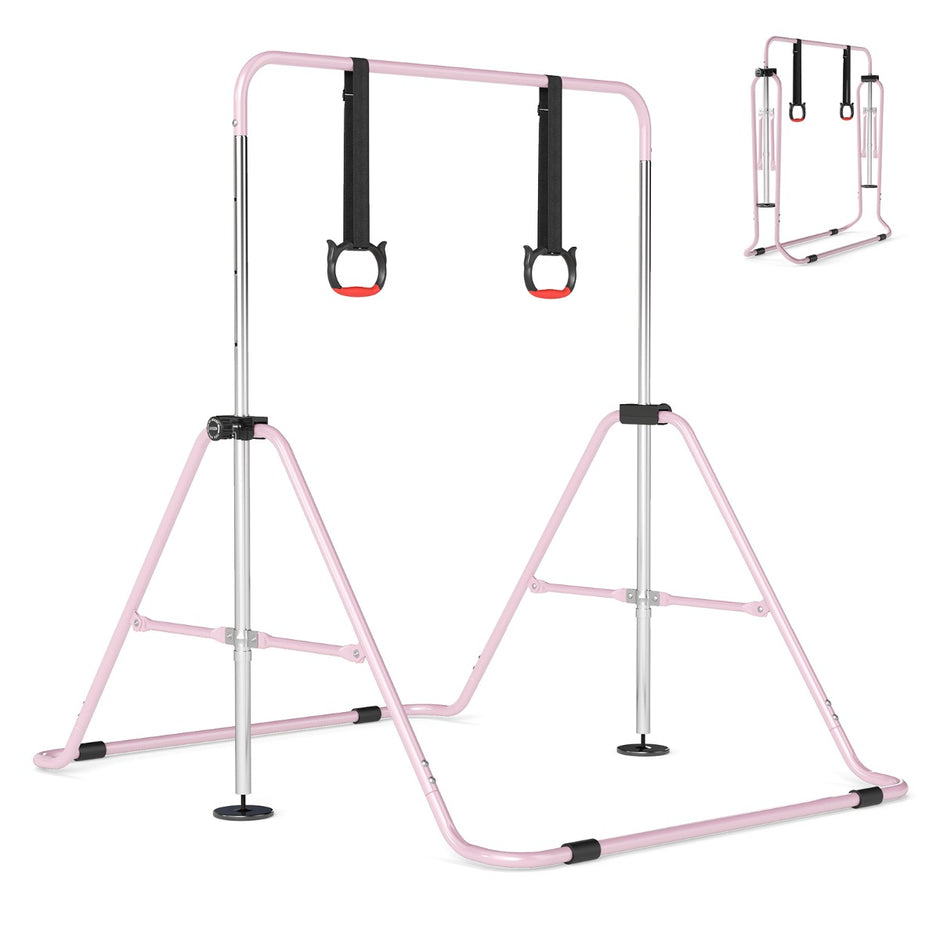 Utbyggbar – gymnastikstång för barn vägs höjdjusterbar ribbstolpe med stabil metallram – 4 – Rosa