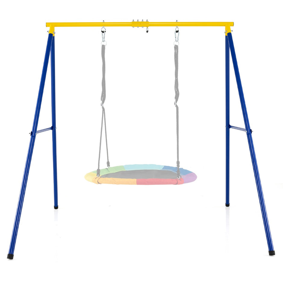 Robust – gungställning i metall A ram trädgårdsgungram + – 194 x 184 x 180 cm – Blå och gul