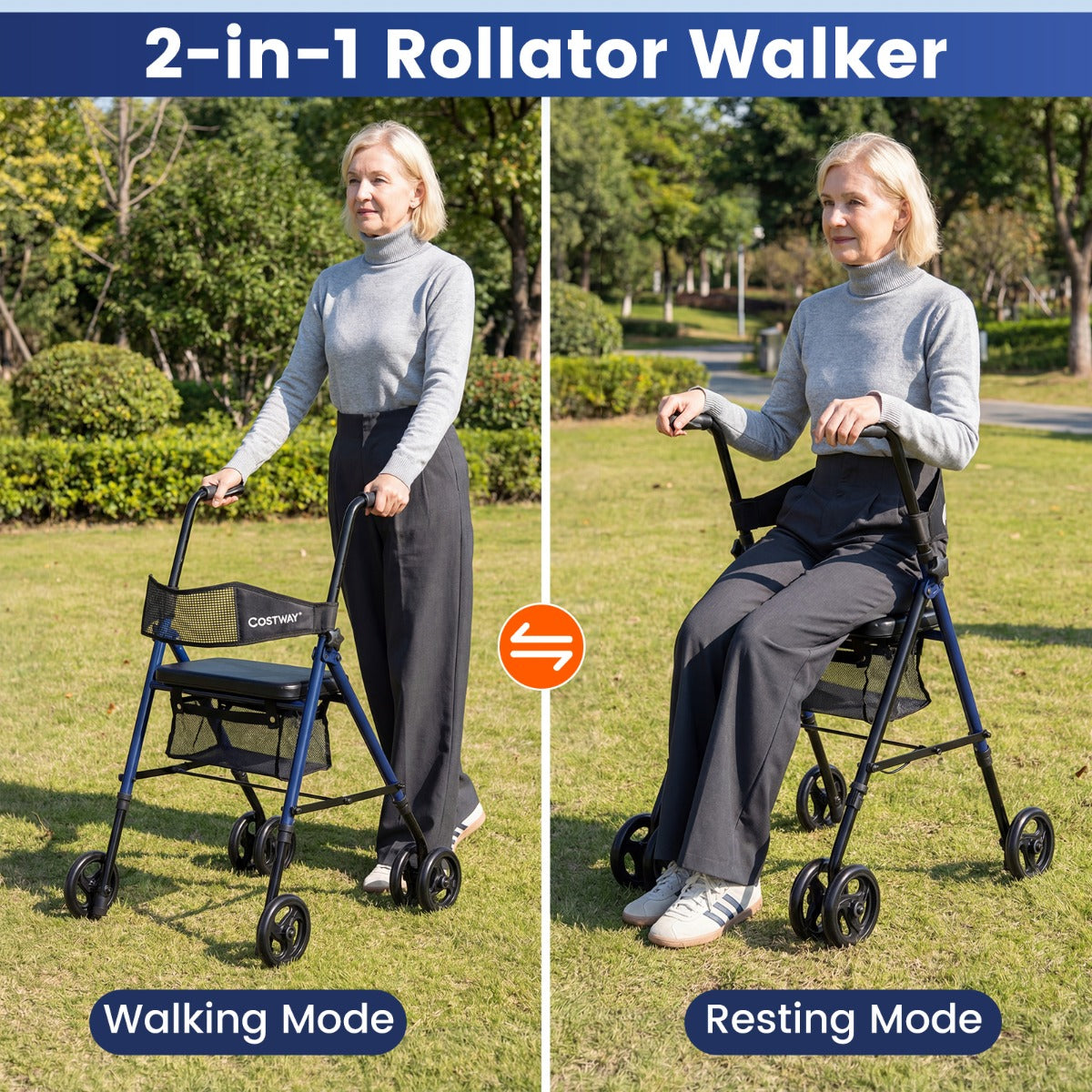 Fällbar – Rollator Med Sits Väska väg Höjdjusterbar Lätt Hjul För Seniorer – 8 15 cm – Svart