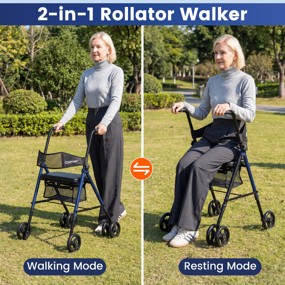 Fällbar – Rollator Med Sits Väska väg Höjdjusterbar Lätt Hjul För Seniorer – 8 15 cm – Svart