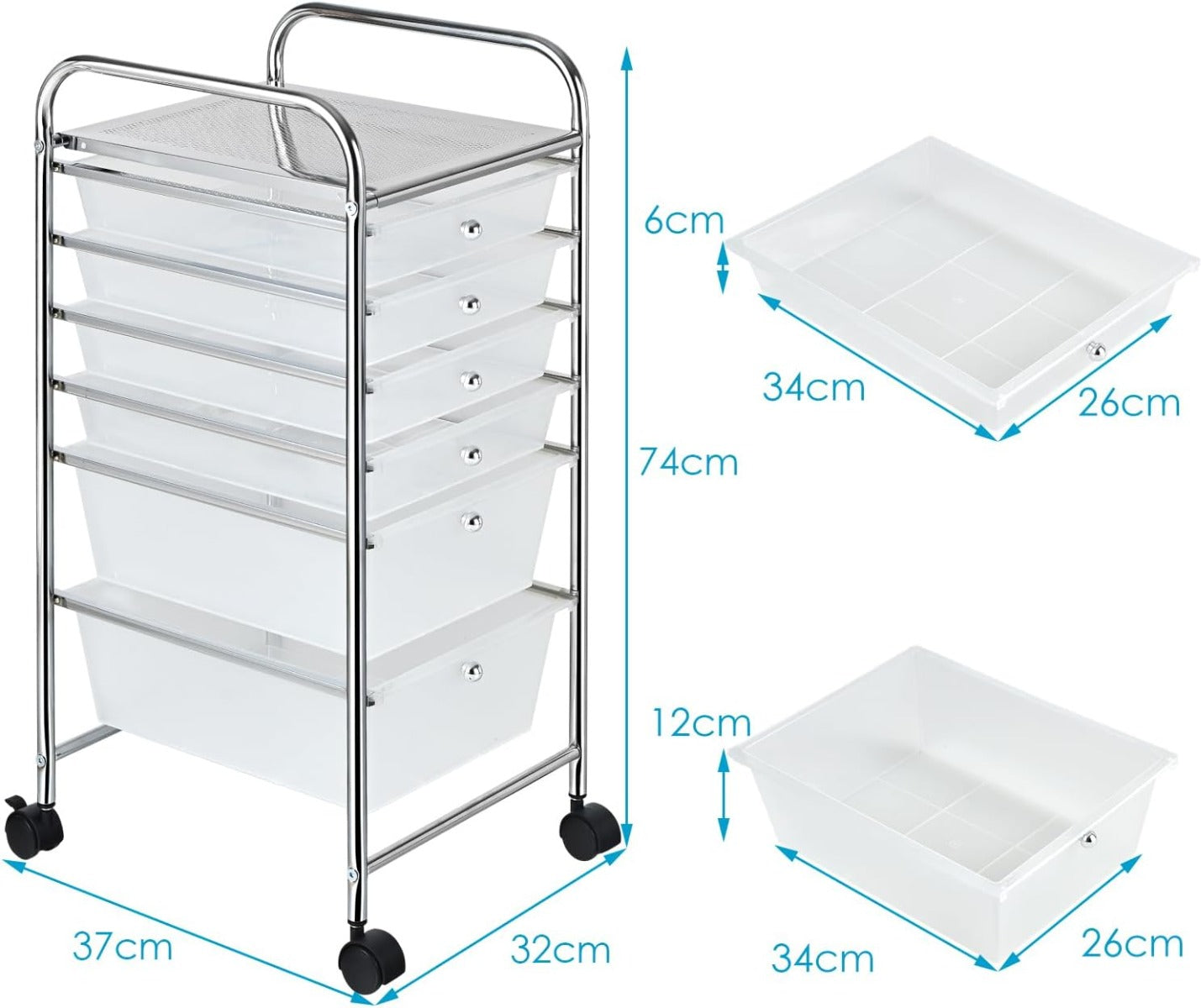 Vagn – med stapelbara lådor och metallram förvaringsyta Transparent – 6 – Genomskinlig