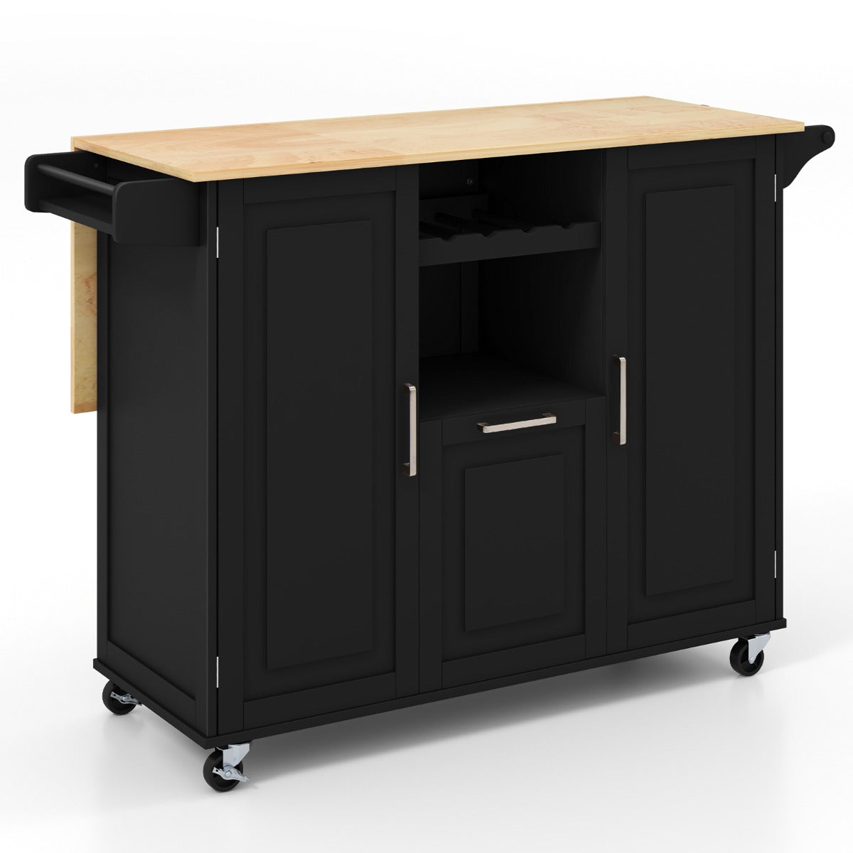 Köksvagn – med hopfällbar bänkskiva och roterande hjul djuplåda Kitchen Island Black – 4 – Svart