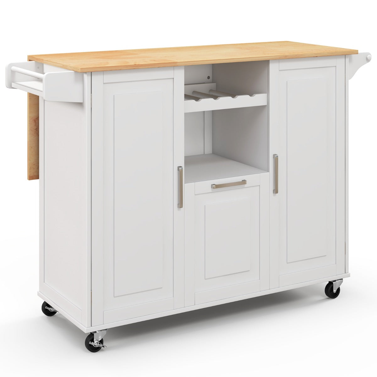 Köksvagn – med hopfällbar bänkskiva och roterande hjul djuplåda Kitchen Island White – 4 – Vit