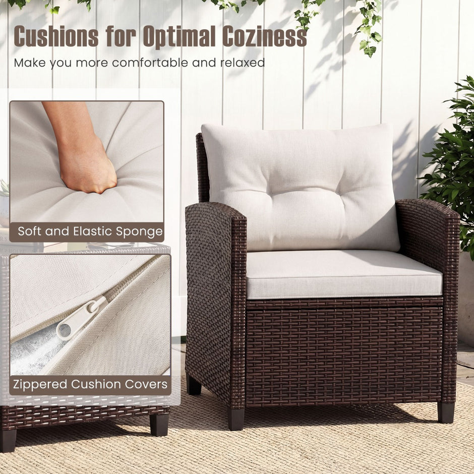 delat – set Polyrattan Lounge Trädgårdsmöbler Rotting Sittgrupp med sittkuddar och Soffbord – 3 – Beige