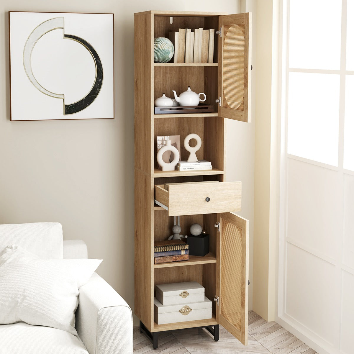 Rotting – smalt badrumsskåp med dörrar och justerbara hyllor låda – Natur