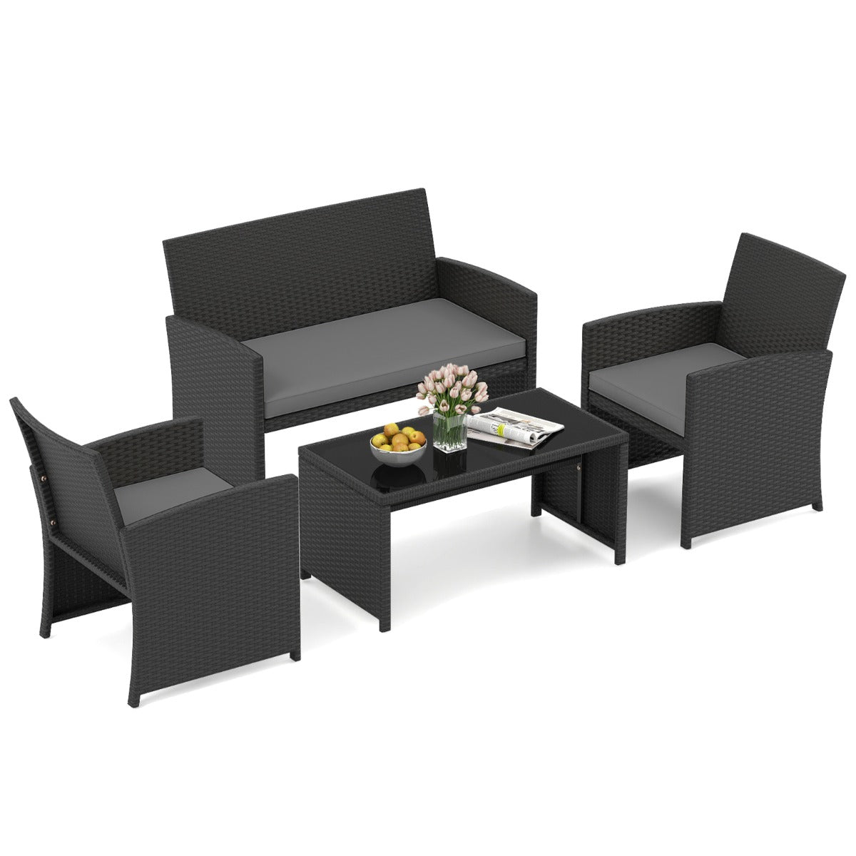 delade – rotting trädgårdsmöbler sits soffa med härdat glas soffbord – 4 2 – Grå