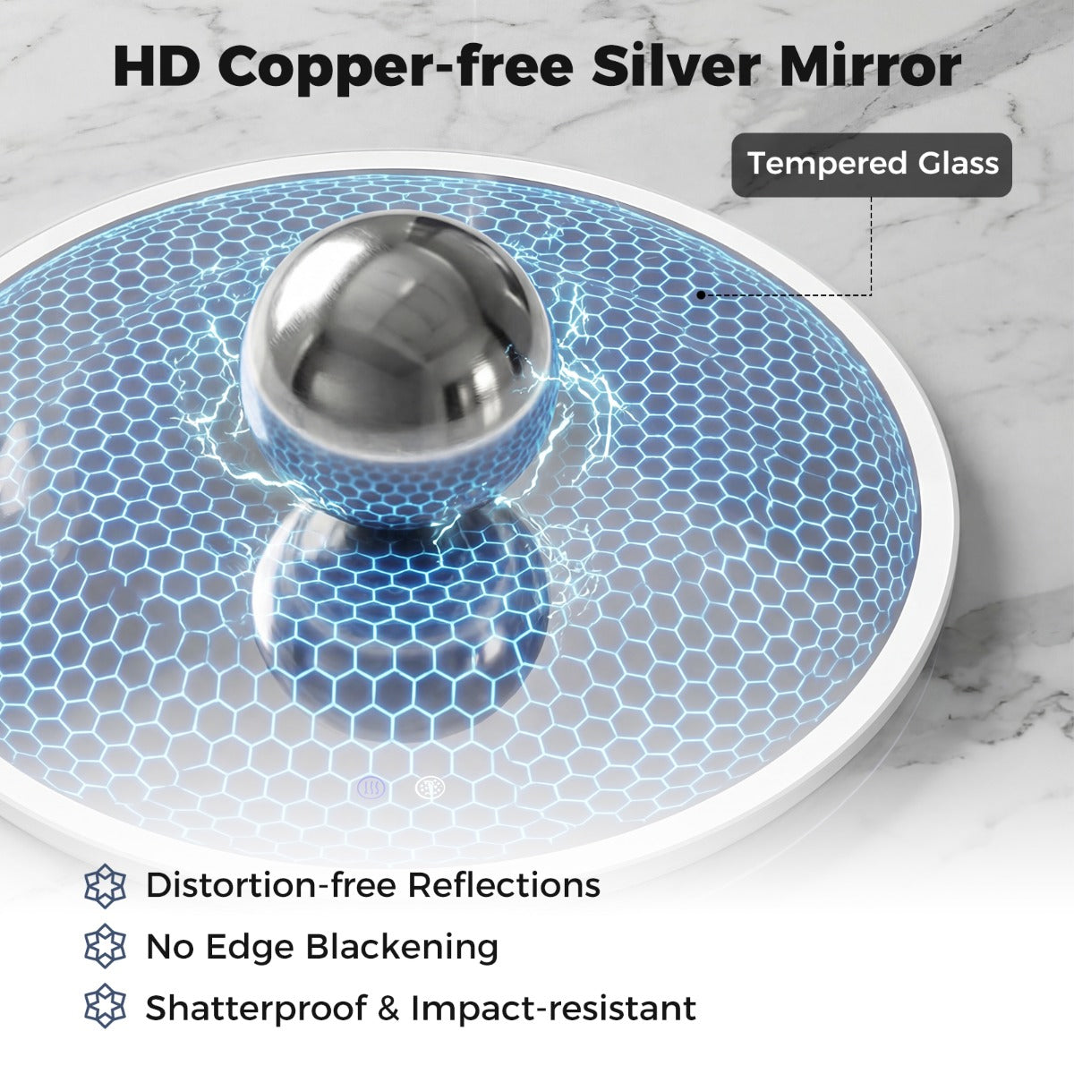 Runt – spegel med ljusfärger och steglös dimning anti immande – 3 Ø 60 cm – Silver