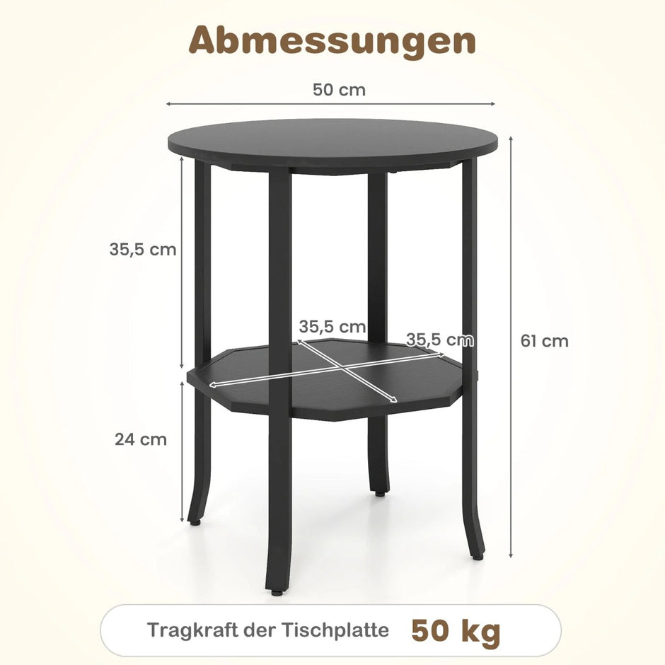 Rund – sidobord stegs med förvaringsfack Industriellt accentbord Nattduksbord – 2 – Svart