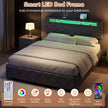 Stoppad – säng med LED belysning, laddstation (2 USB uttag), lådor, grått. – 160 x 200 cm – Grå