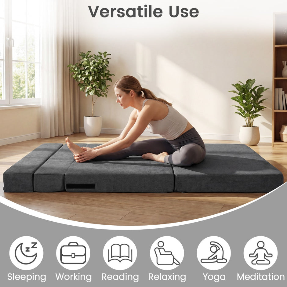 Fällbar – sängsoffa i i chenille med kudde för vardagsrum, sovrum och hemtkontor – 3 1 2 – Grå