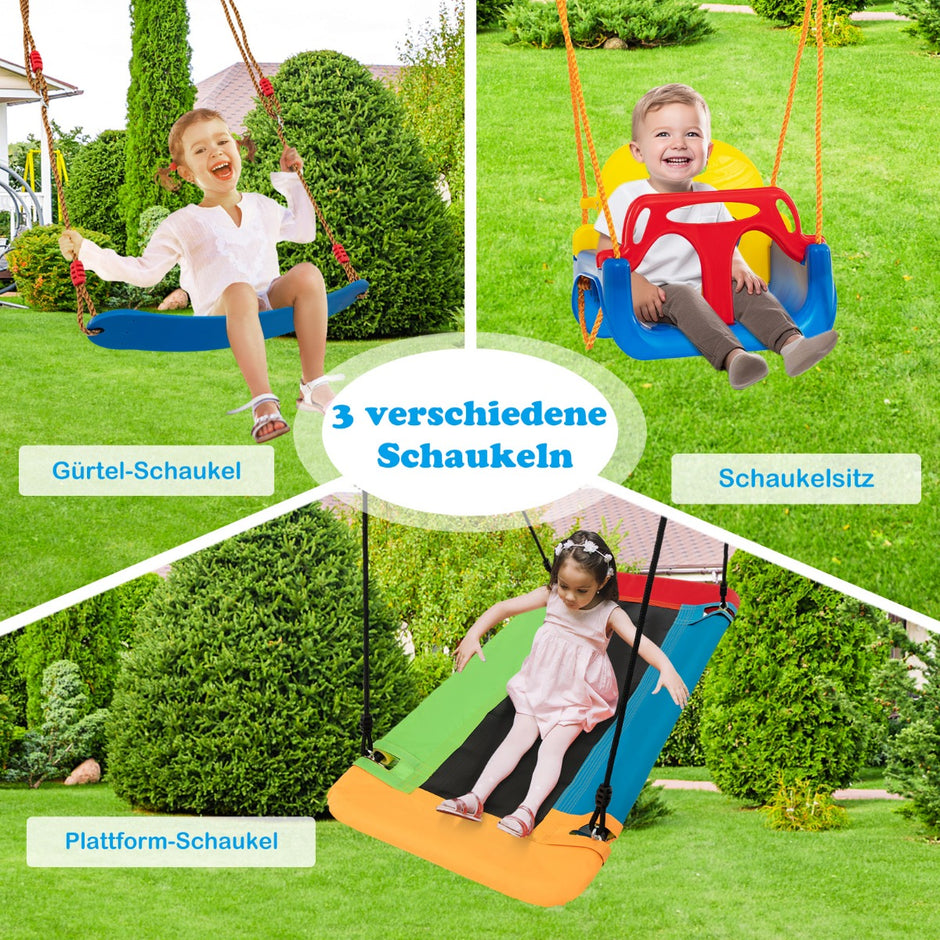 Gungställning – med bo elastisk barngunga och babygunga gul + – 350 x 182 x 195 cm – Färgglad