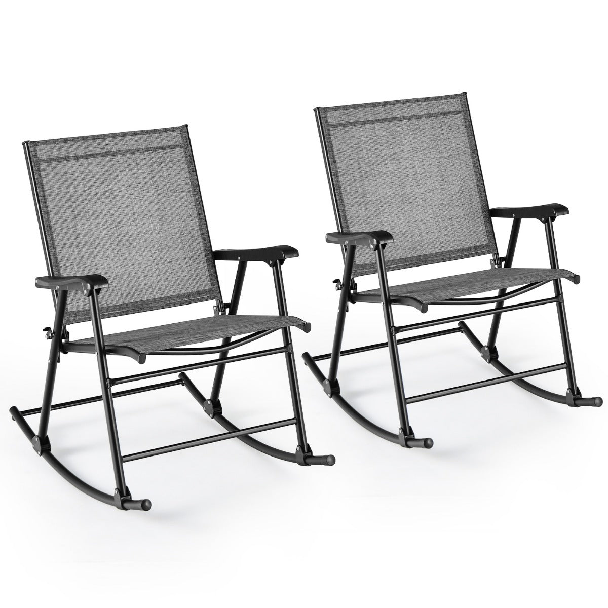 Fällbara – gungstolar set om trädgårdsstolar med ventilerande sitstyg – 2 82 x 64 x 91 cm – Grå