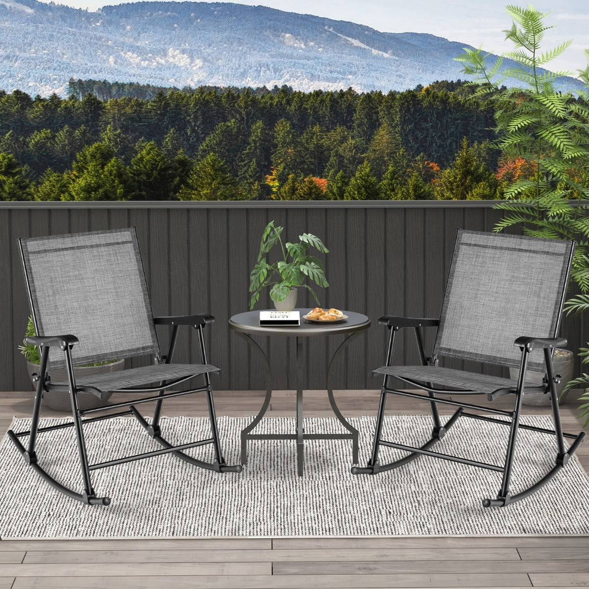 Fällbara – gungstolar set om trädgårdsstolar med ventilerande sitstyg – 2 82 x 64 x 91 cm – Grå