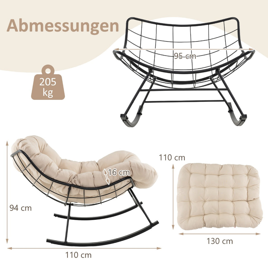 Gungstol – med stoppad kudde och bärförmåga Terrassstol – 205 kg – Beige