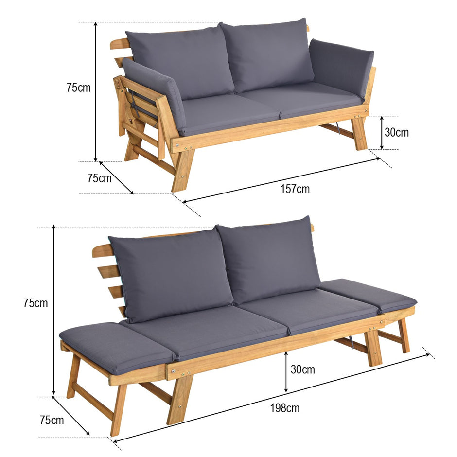 Bäddsoffa – Dagbädd med justerbart armstöd – 198 x 75 x 75 cm – Grå