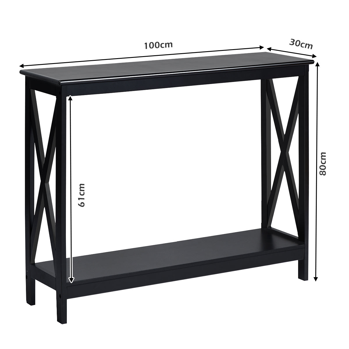 X – format smalt konsolbord med nivåer – 2 100 x 30 x 80 cm – Svart