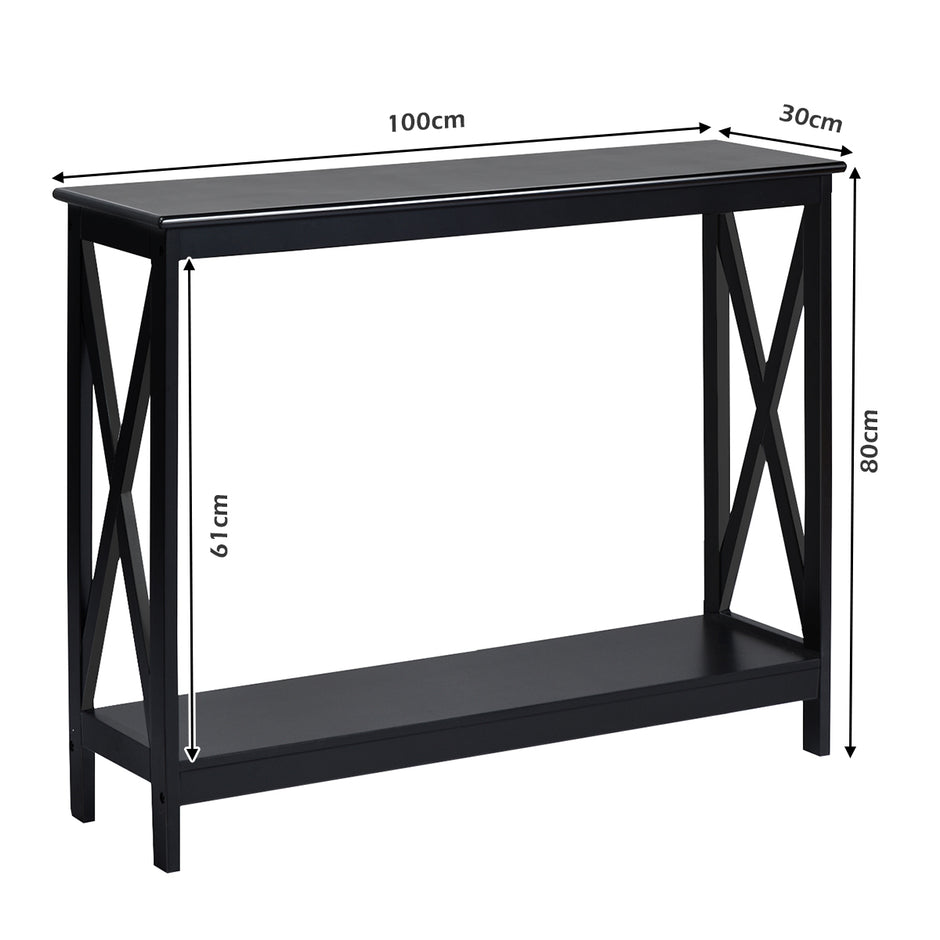 X – format smalt konsolbord med nivåer – 2 100 x 30 x 80 cm – Svart