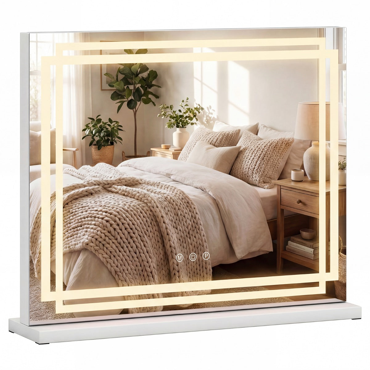 LED upplyst – sminkspegel med färgiga dimbara lägen och Smart touch styrning – 3 58 x 12 x 48 cm – Vit