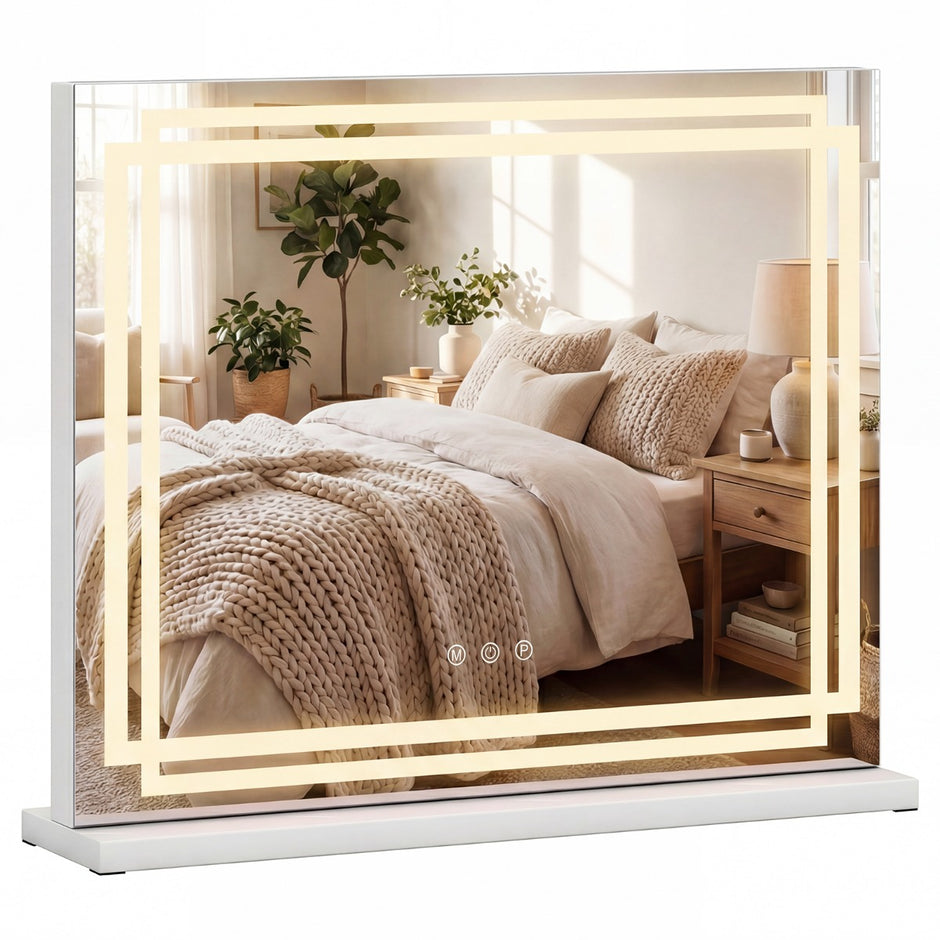 LED upplyst – sminkspegel med färgiga dimbara lägen och Smart touch styrning – 3 58 x 12 x 48 cm – Vit