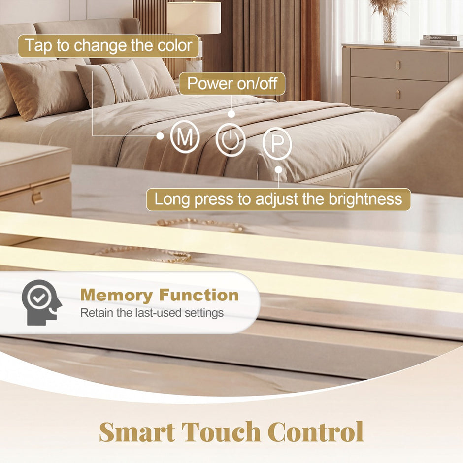 LED upplyst – sminkspegel med färgiga dimbara lägen och Smart touch styrning – 3 58 x 12 x 48 cm – Vit