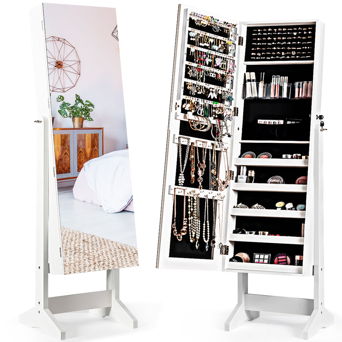 i – smyckesskåp med spegellåsbar smyckeskåp – 2 1 41 x 36,5 x 146 cm – Vit