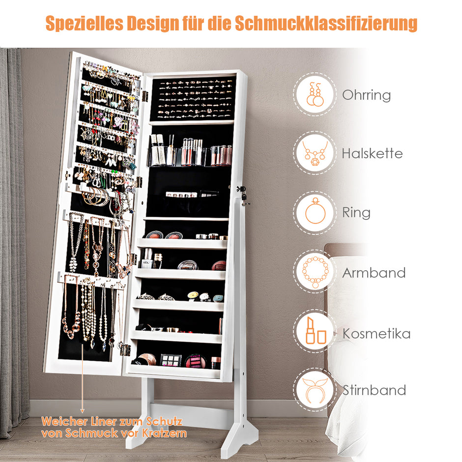 i – smyckesskåp med spegellåsbar smyckeskåp – 2 1 41 x 36,5 x 146 cm – Vit