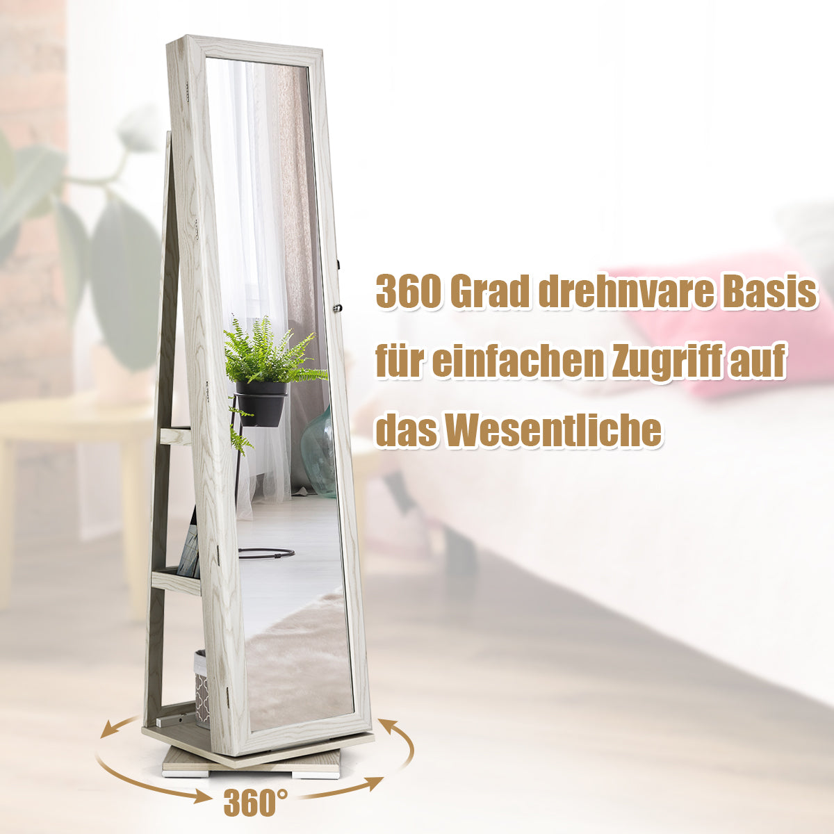 360° – roterande smyckesskåp i – 2 1 39 x 39 x 161 cm – Vit