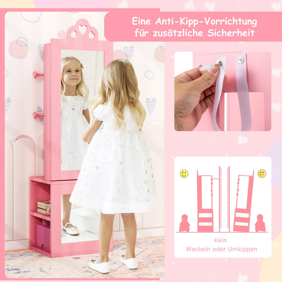 i – spegelskåp med fullängdsspegel och klädhylla Smyckesskåp för barn – 3 1 – Rosa