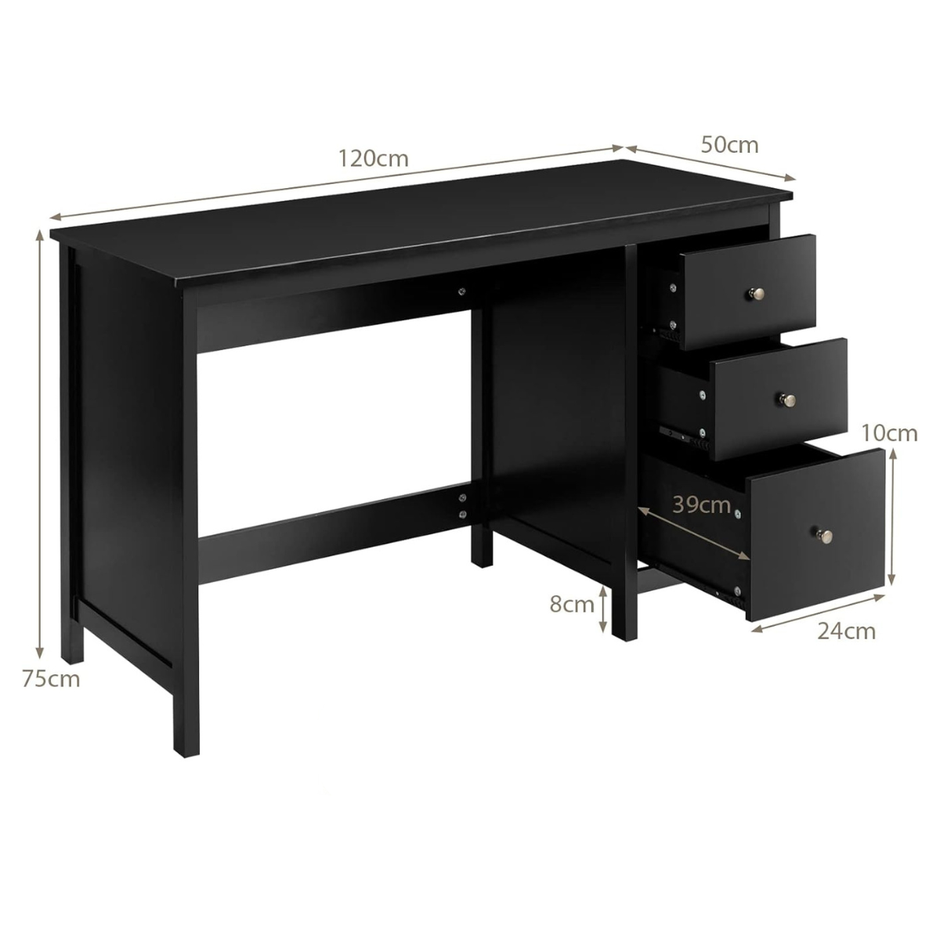 Skrivbord – med lådor och tippskydd Datorbord – 3 120 x 50 x 75 cm – Svart