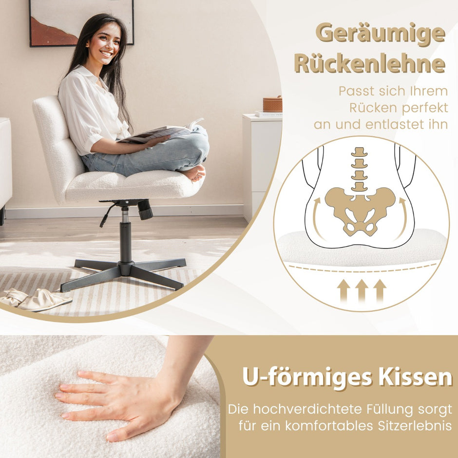 Kontorsstol – med lammsimitation och bred sits gungfunktion Höjdjusterbar skrivbordsstol – Beige