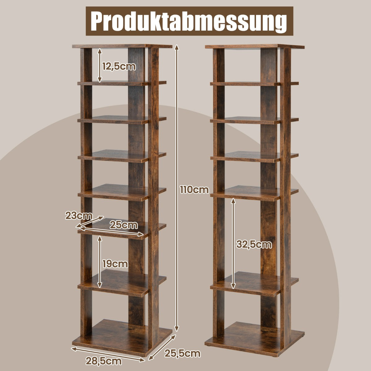 Höjdjusterbar – vånings skohylla i – 8 – Rustik brun