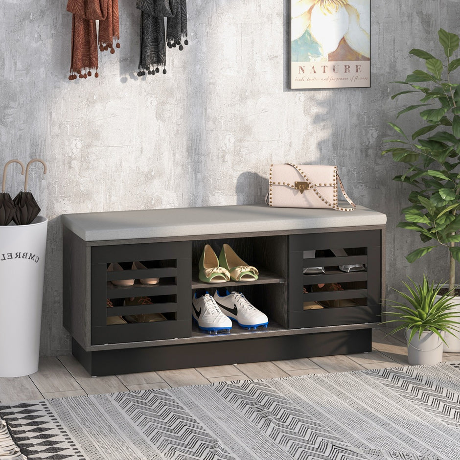 i – bänk och skoställ med fack justerbara hyllor – 2 1 6 3 99,5 x 34,5 x 46 cm – Grå