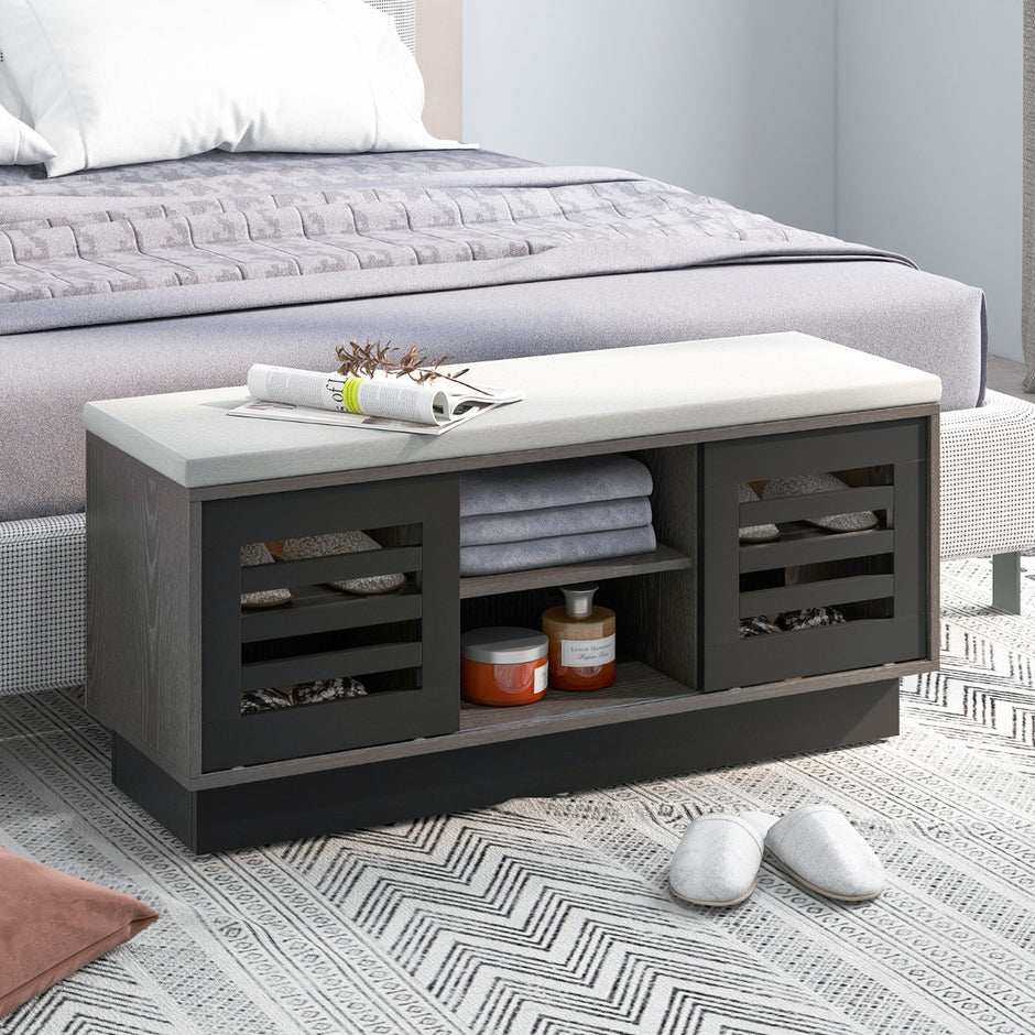 i – bänk och skoställ med fack justerbara hyllor – 2 1 6 3 99,5 x 34,5 x 46 cm – Grå