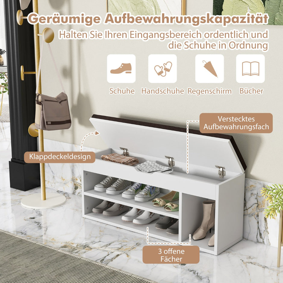 Skobänk – med sits och förvaringsutrymme garderobsbänk skoställ trägrå – 104 x 30 x 48 cm – Grå